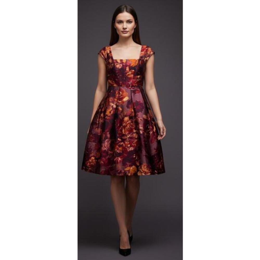 L.K. Bennett Women’s Floral Midi Dress with Square Neckline Size S